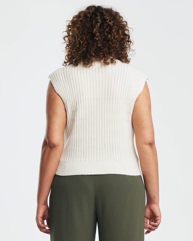 Kennet Cream Wool Knitted Sweater Vest, Cream / Cream, alternate image number 2
