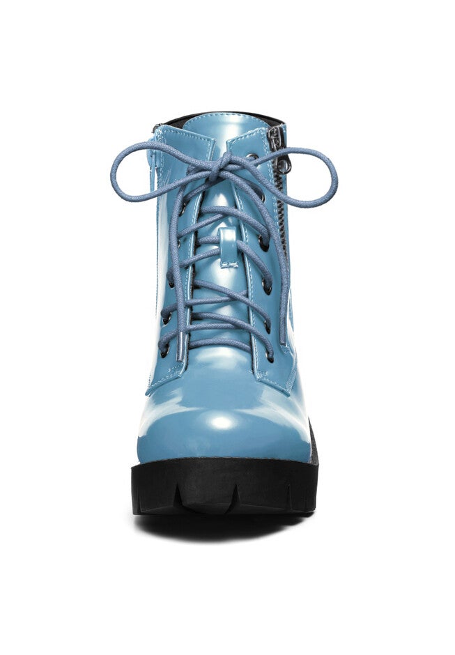 CHUNKY HEEL LACE UP PLATFORM COMBAT BOOTS, Sky Blue / Light Blue, alternate image number 1