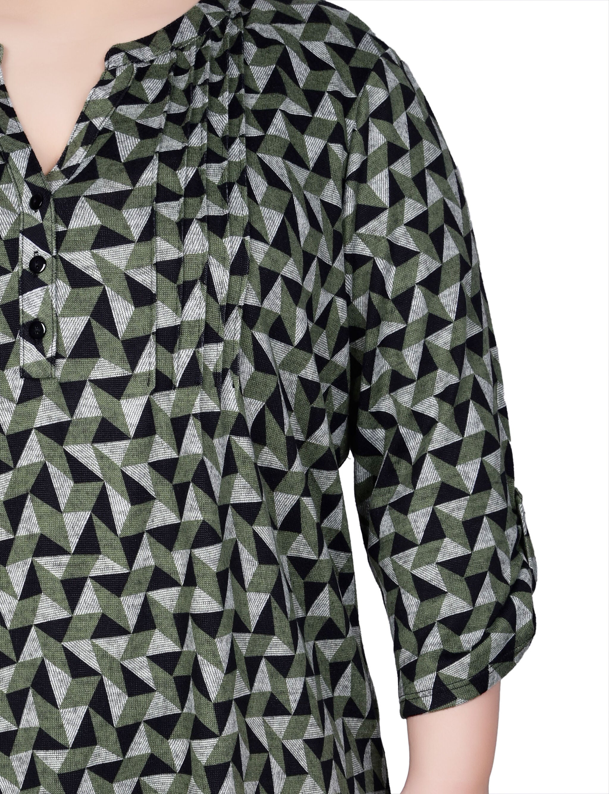 3/4 Roll Sleeve Top, Olive Pyramid / green, alternate image number 2