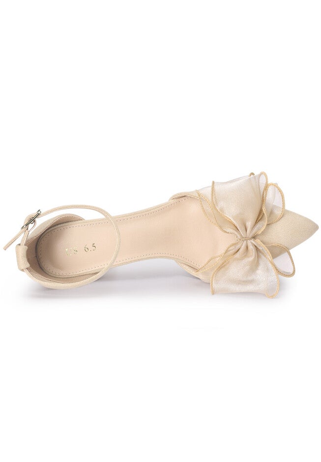 Bow Heels Closed Toe Chunky Heel Pumps, Beige / Beige, alternate image number 2