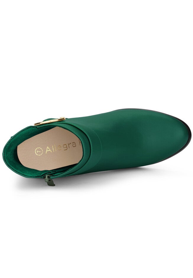 Round Toe Circle Buckle Chunky Heels Ankle Boots, Green / Forest Green, alternate image number 3