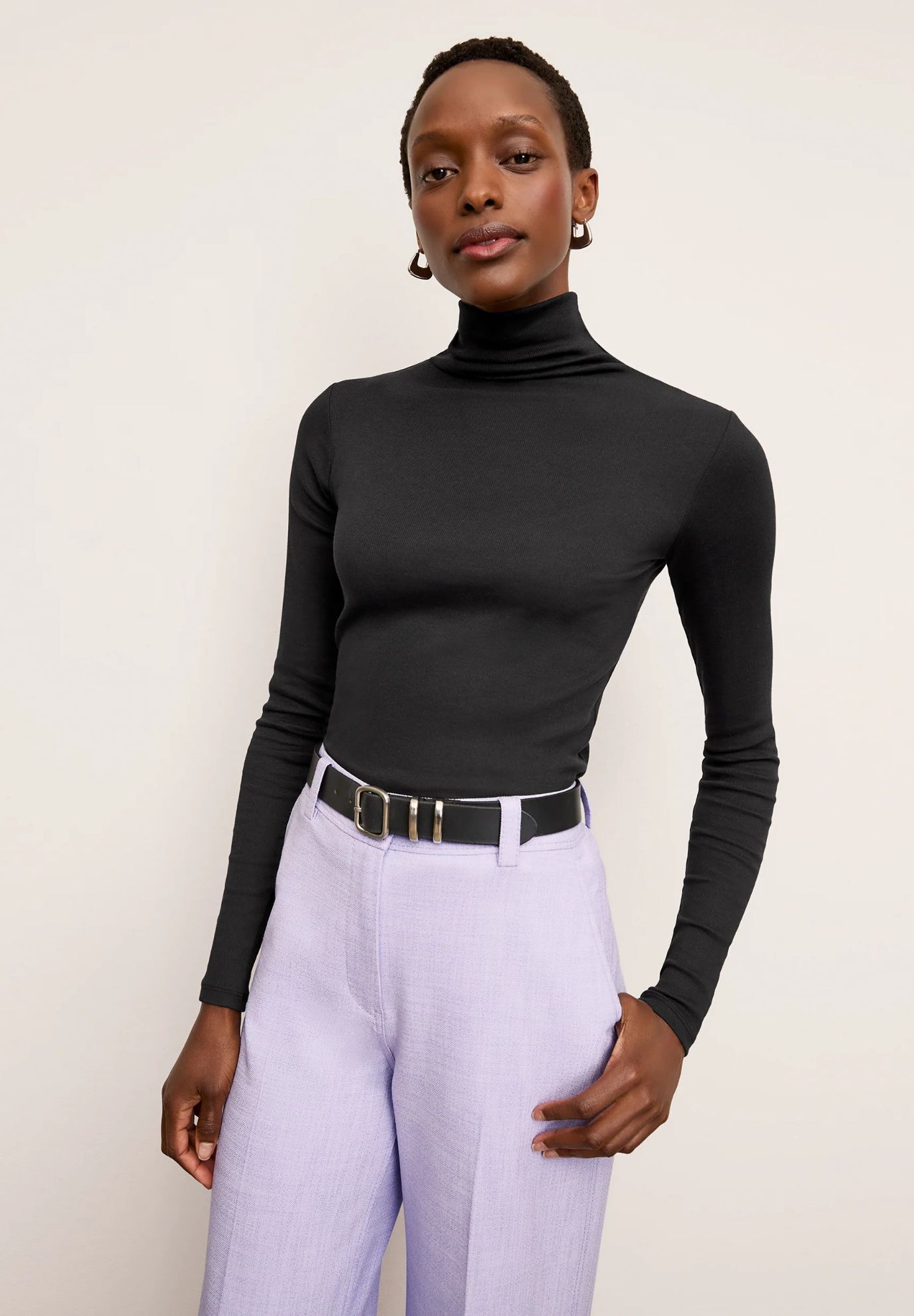 Axam Layering Turtleneck - Ribbed Pima Cotton, Black / Black, alternate image number 3