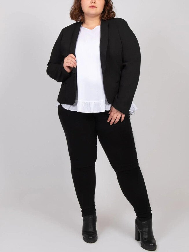 Luce Open Front Blazer Rounded Lapel Black, Black / Black, alternate image number 1
