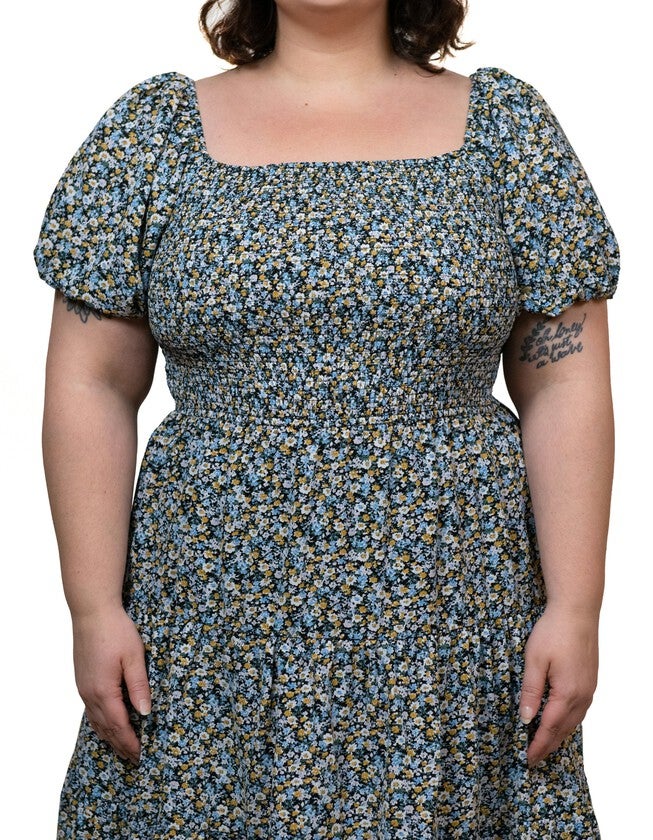 Scarlette Dress Fit Flared Tiered Ditsy Flowers Blue, , alternate image number 6