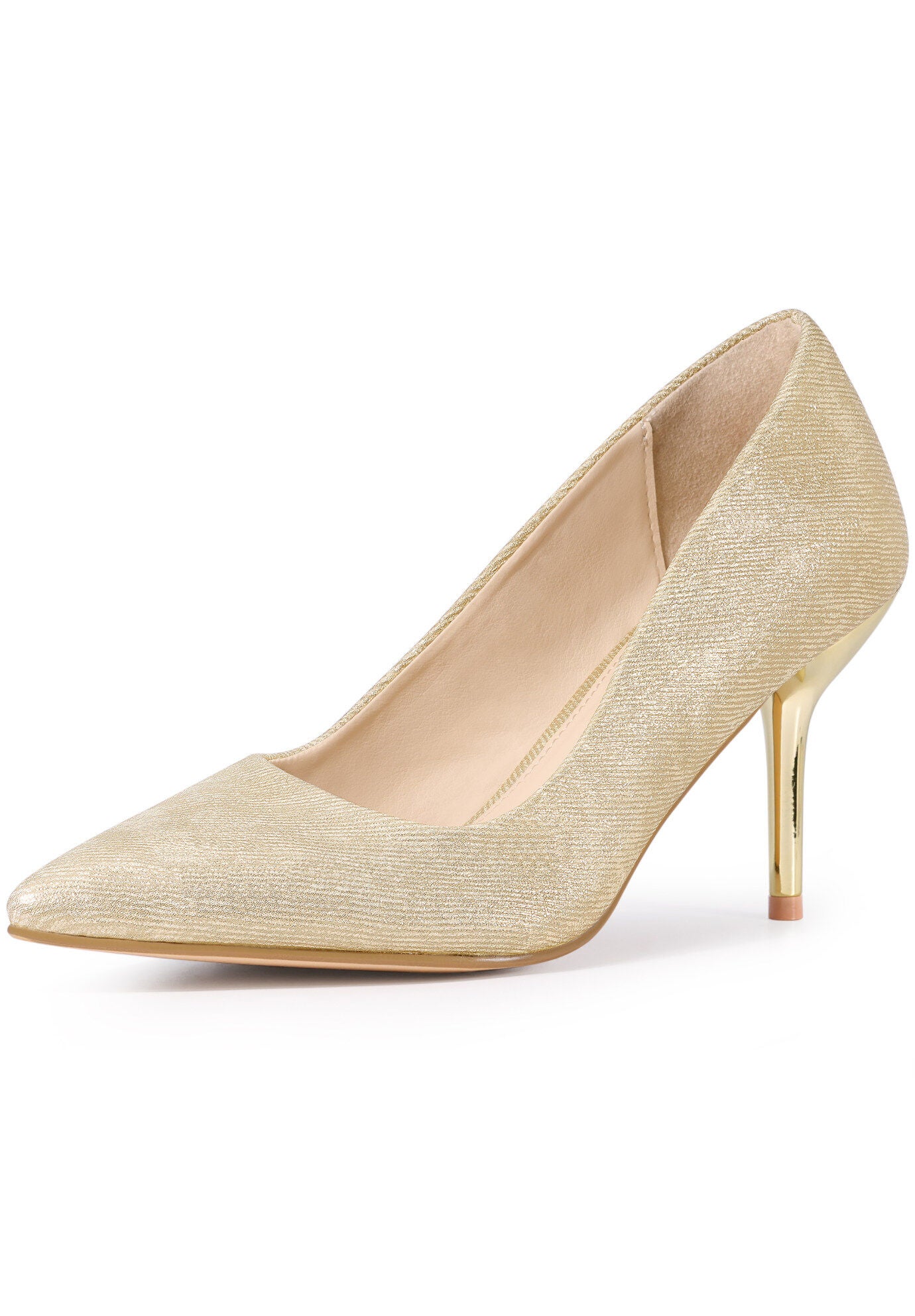 Pointed Toe Stiletto Slip on Pumps Wedding Dress Shoes, Gold / Gold, hi-res image number 0