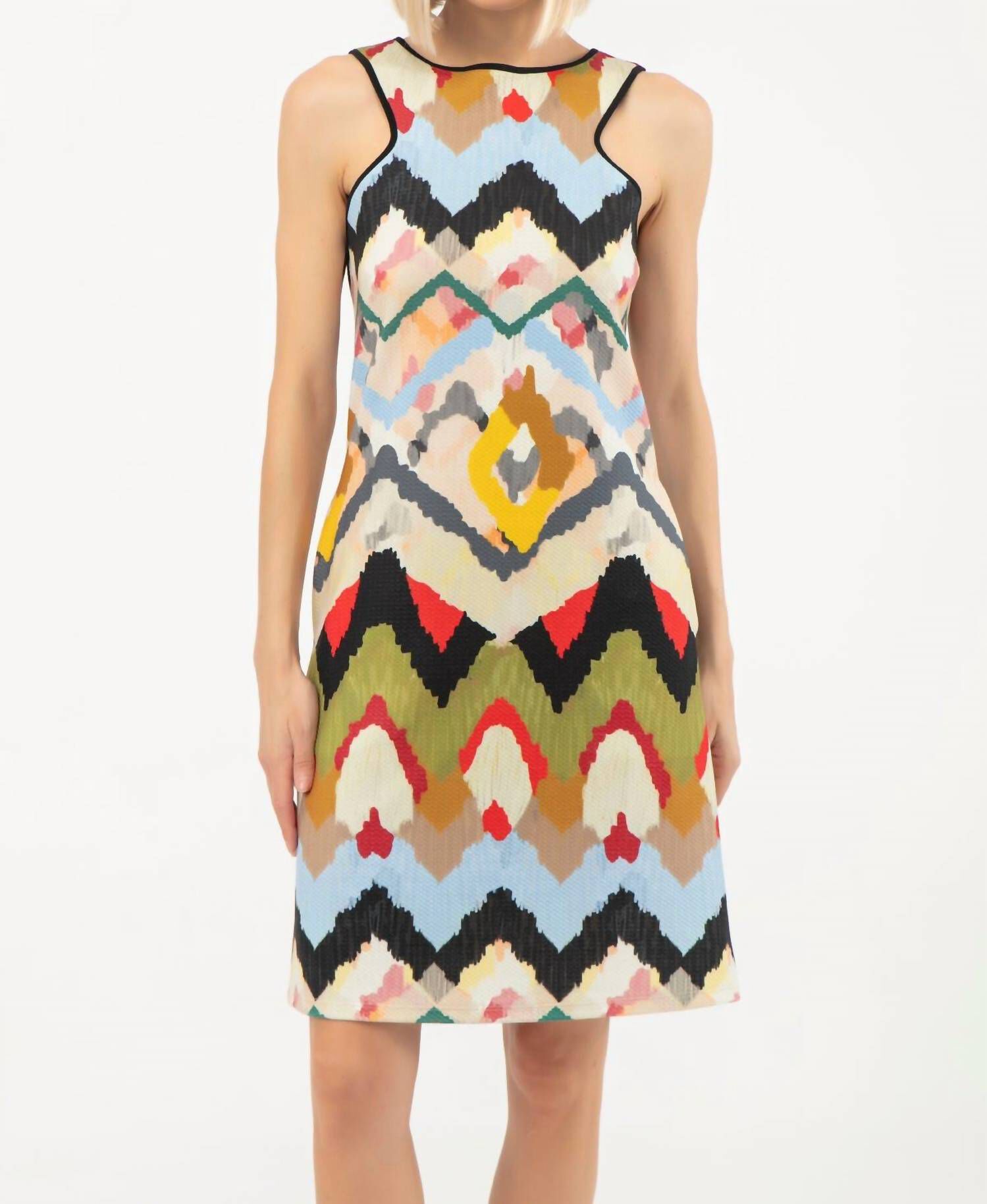SHORT SLEEVELESS FRESCO HALTER DRESS IN REGGAE, Reggae / Light Green, hi-res image number 0