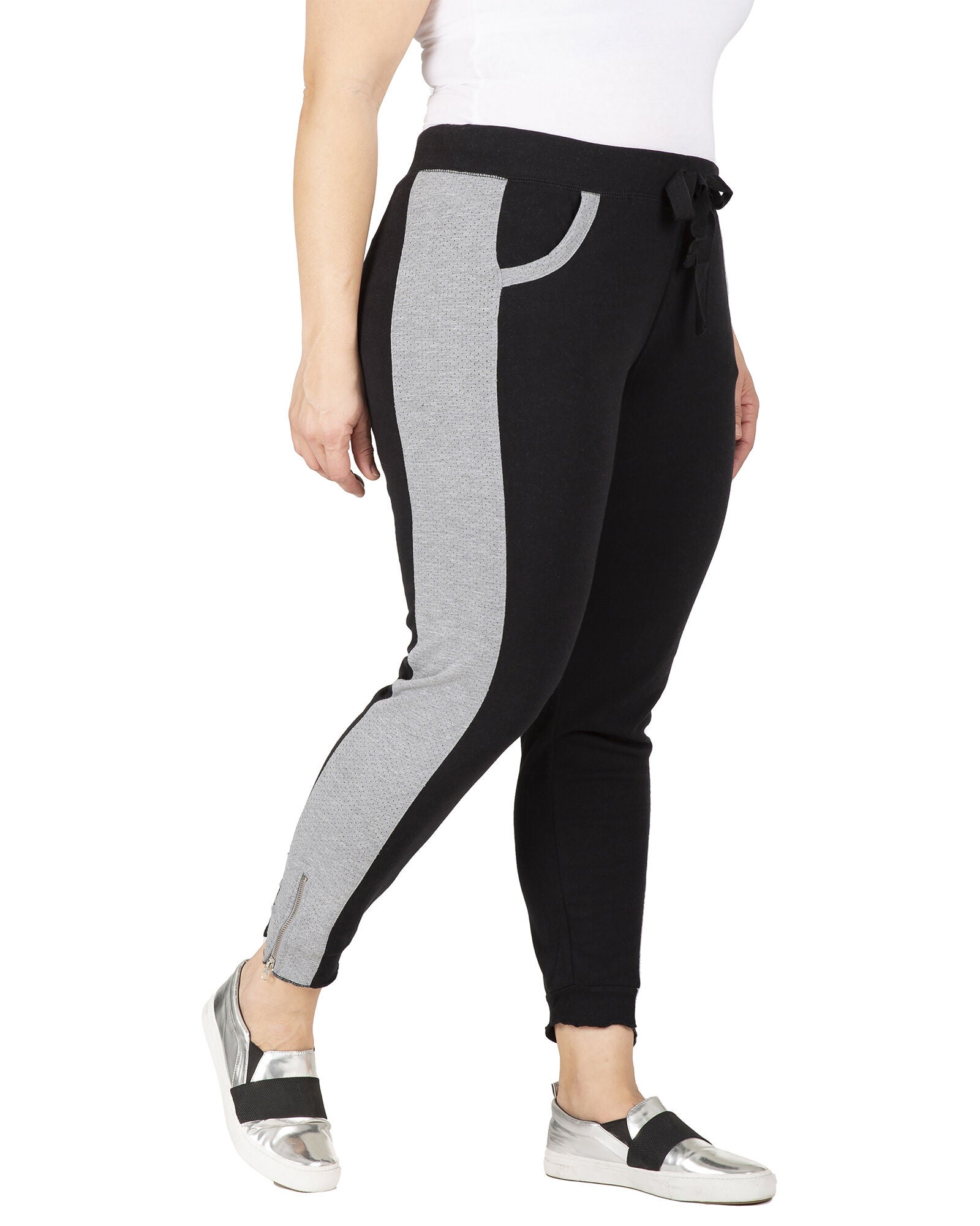 Sami French Terry Mesh Side Ankle Zip Pull On Jogger Pants, BLACKGREY / Black, hi-res image number 0