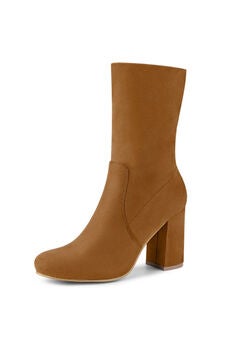 BLOCK HEEL FOLDABLE STRETCH ANKLE BOOTS