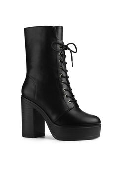 Platform Lace Up Chunky Heels Combat Boots