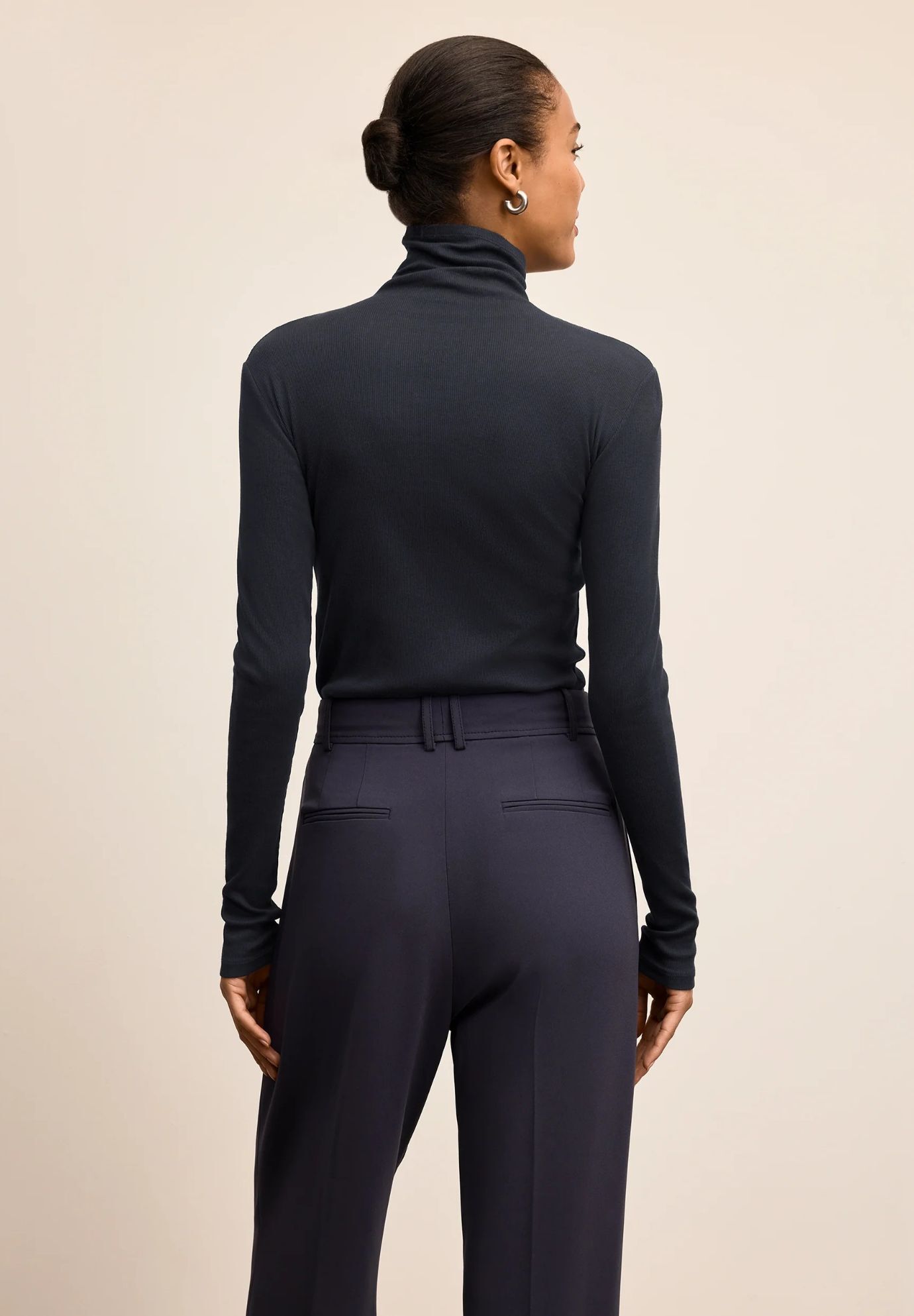 Axam Layering Turtleneck - Organic Ribbed Pima Cotton, Dark Navy / Navy, alternate image number 2