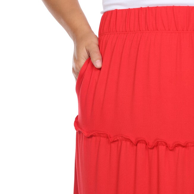 Tiered Maxi Skirt, Red / Red, alternate image number null