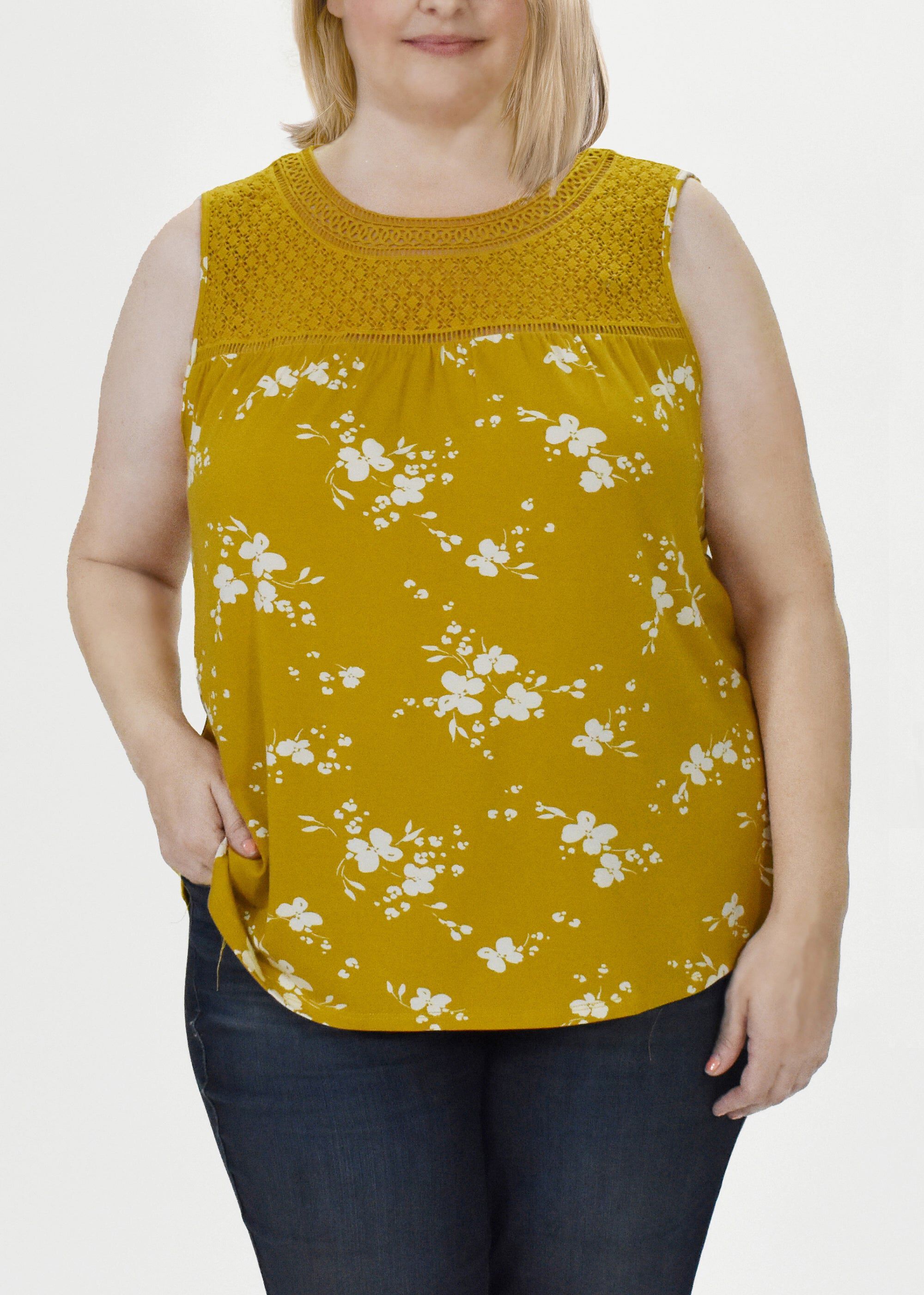 Romina Lace Yoke Tank Top, O126 YELLOW OCHRE / Yellow, hi-res image number 0
