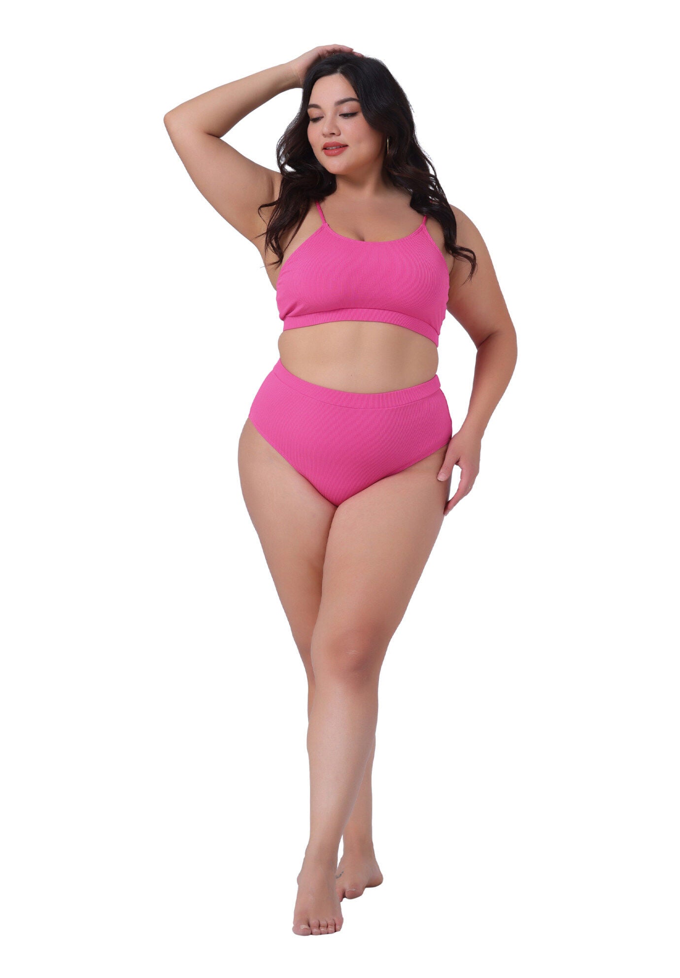 Two Piece Swimsuit Scoop Neck Bikini Bandeau, Hot Pink / Deep Fuchsia, hi-res image number 0