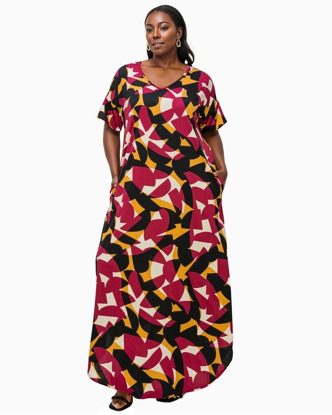 ELLYROSE POCKET MAXI DRESS, Burgundy Black / Burgundy, alternate image number 2