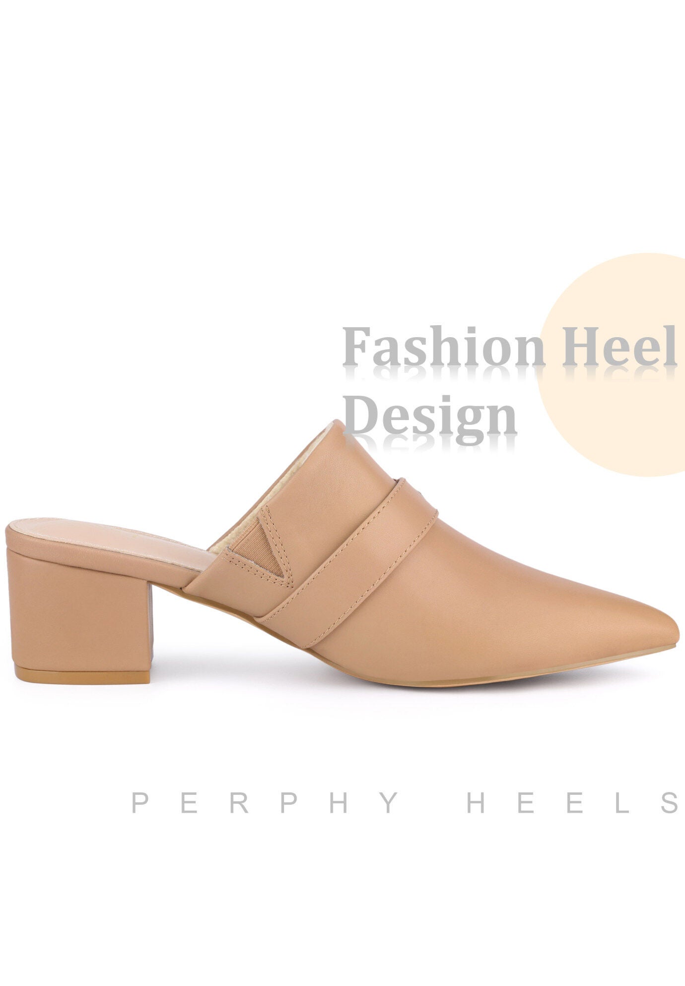 Closed toe Slip On Block Heeled Mules, Nude / Beige, alternate image number 2