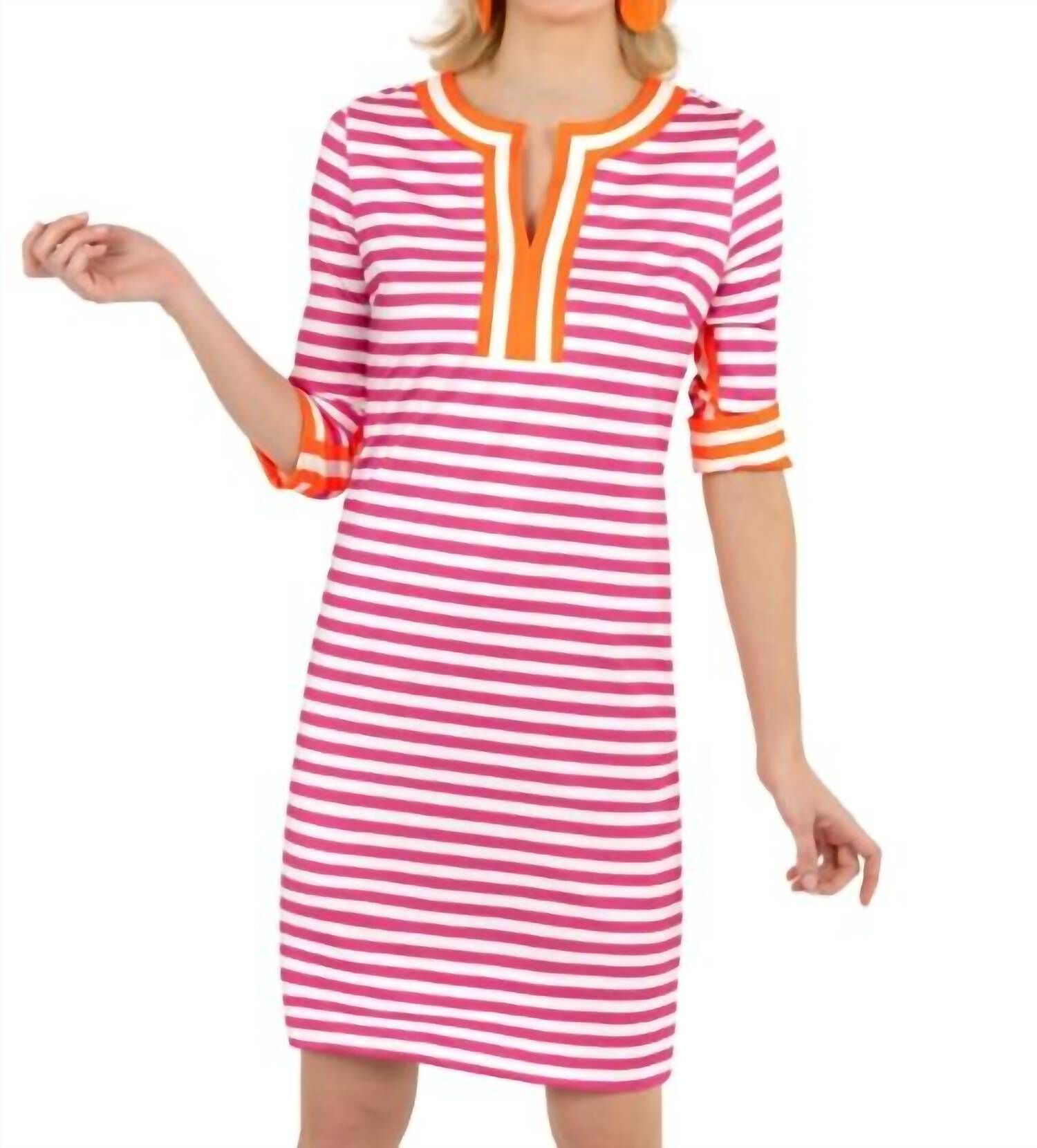 SPLIT NECK DRESS - THE HINCKLEY IN PINK, Pink / Pink, hi-res image number 0