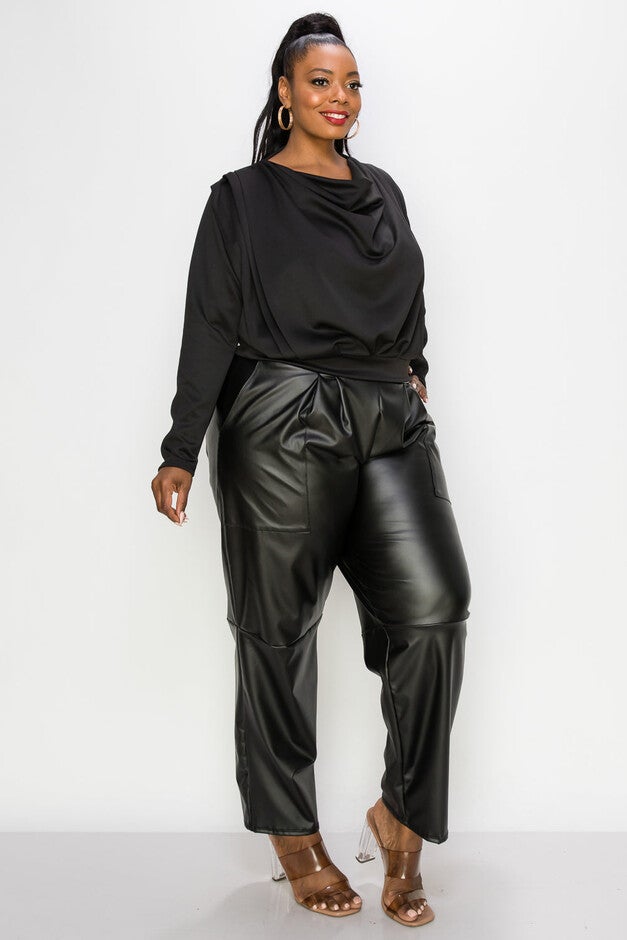 NOELLE COWL NECK TOP, Black / Black, alternate image number 2