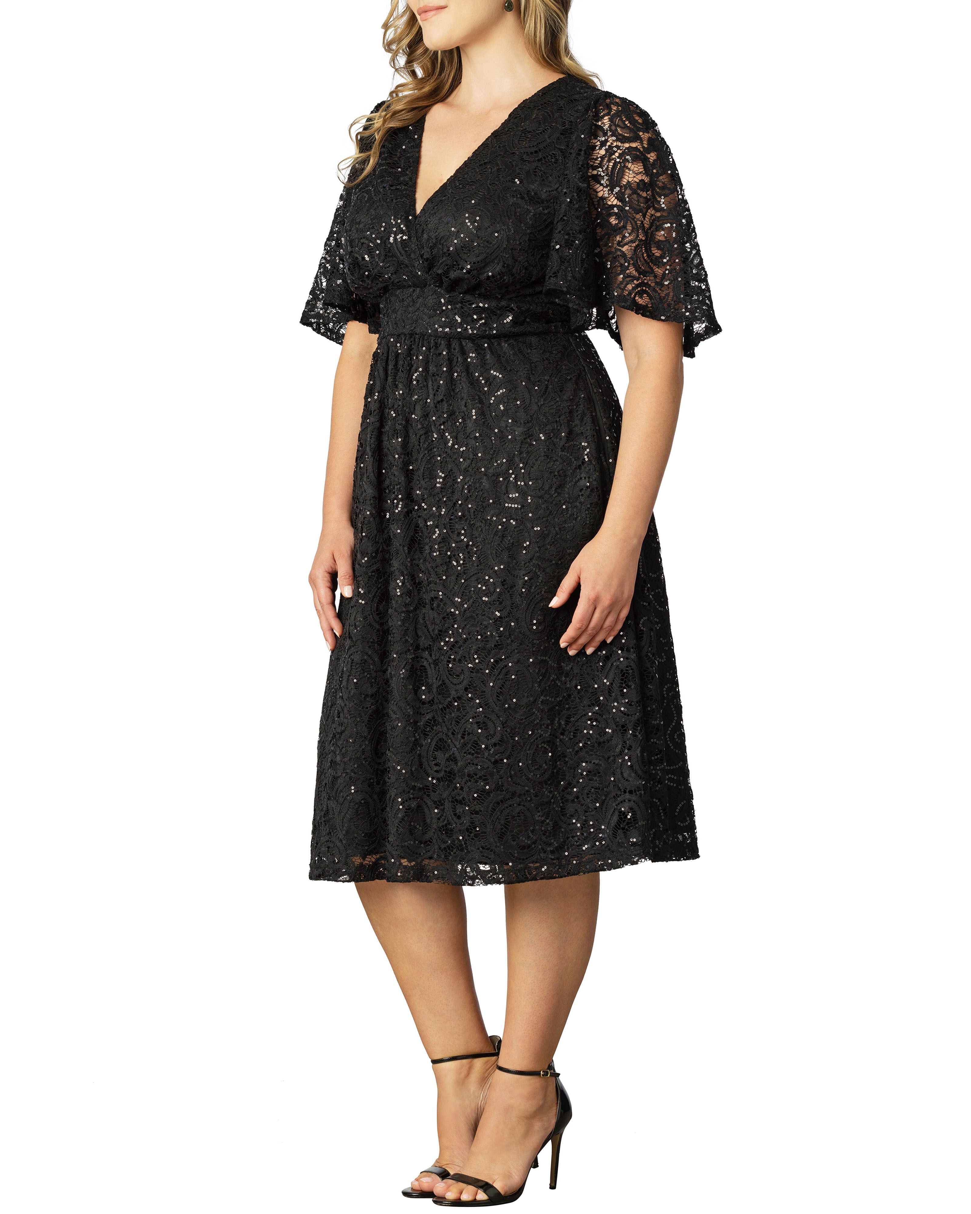 Starry Sequined Lace Cocktail Dress, ONYX / Black, alternate image number 3