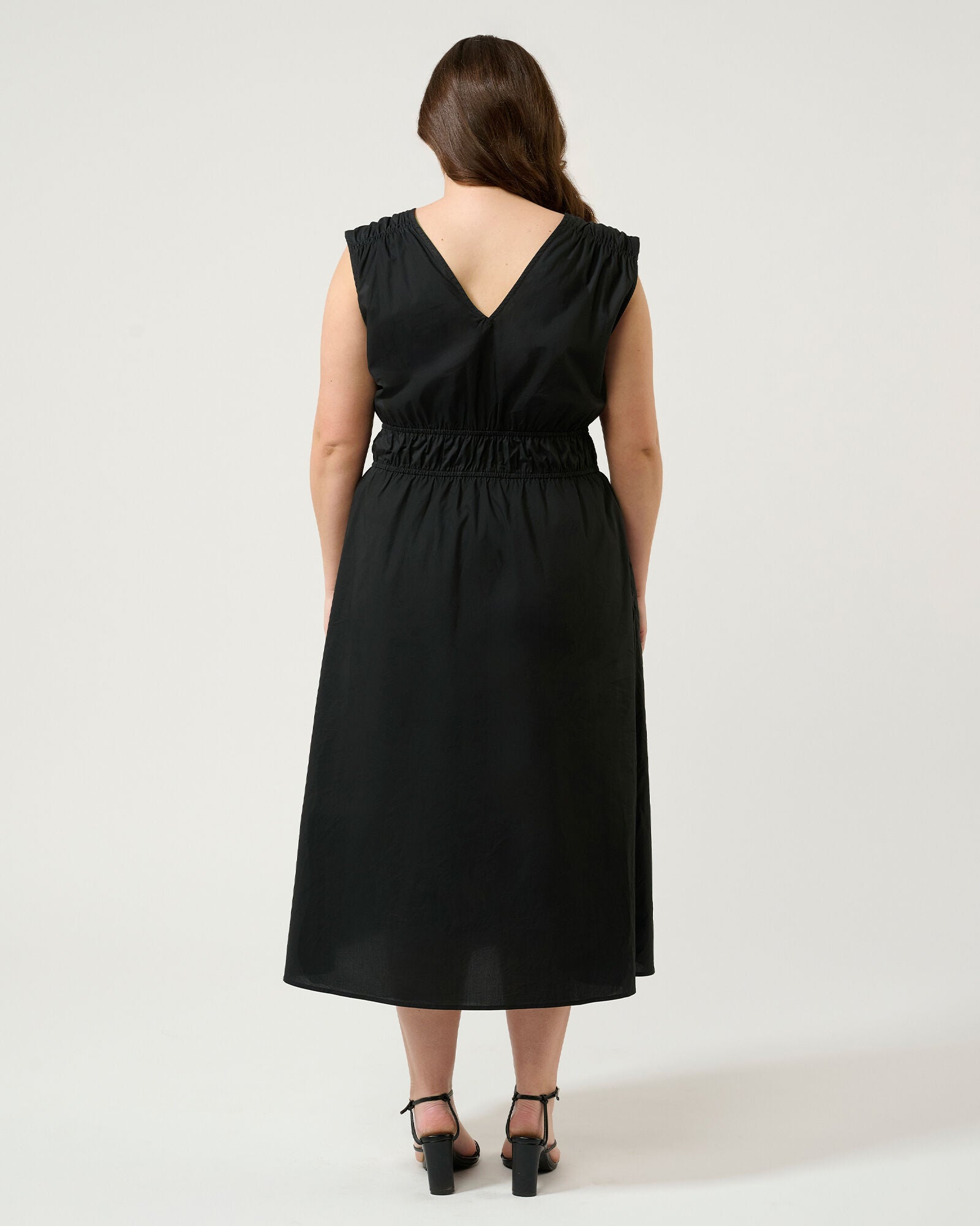Allyssa Elasticated Midi Dress, Black / Black, alternate image number 5