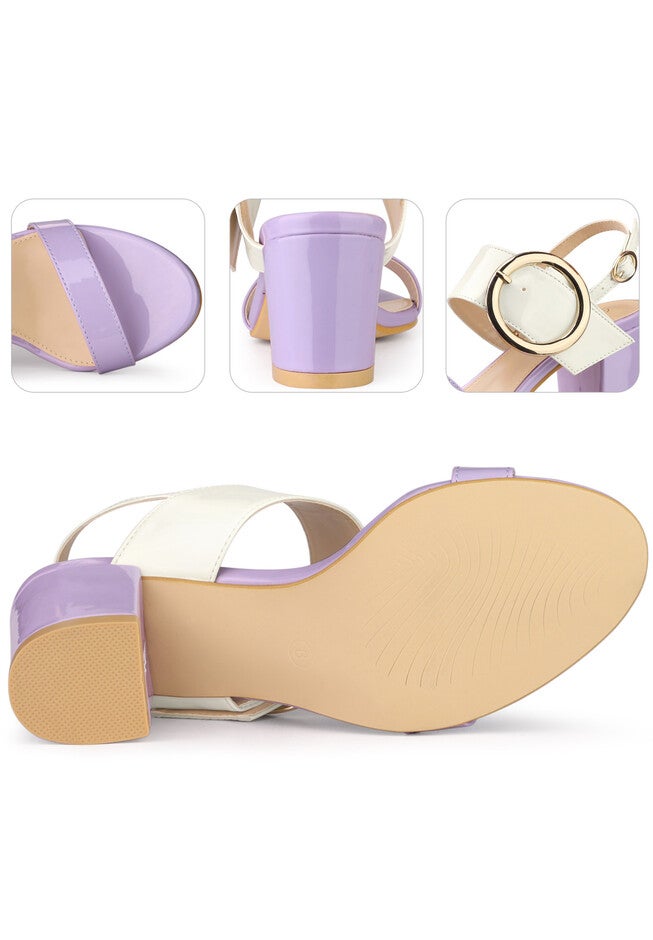 Slingback Buckle Two Straps Chunky Heel Sandals, Purple / Purple, alternate image number 2