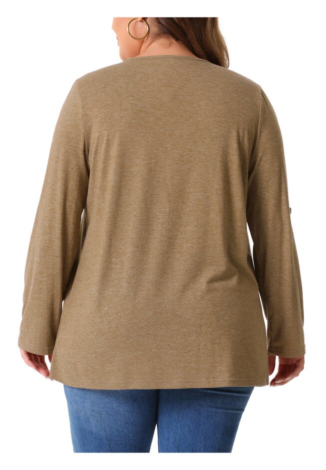 Square Neck Flowy Pleated Loose Fit Tunic Top, Brown / Brown, alternate image number 2