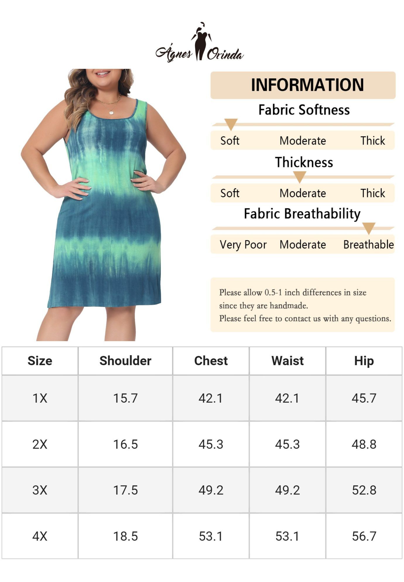 Summer Sleeveless Tie Dye Tank Loose Sundress, Blue Green / Teal, alternate image number 4