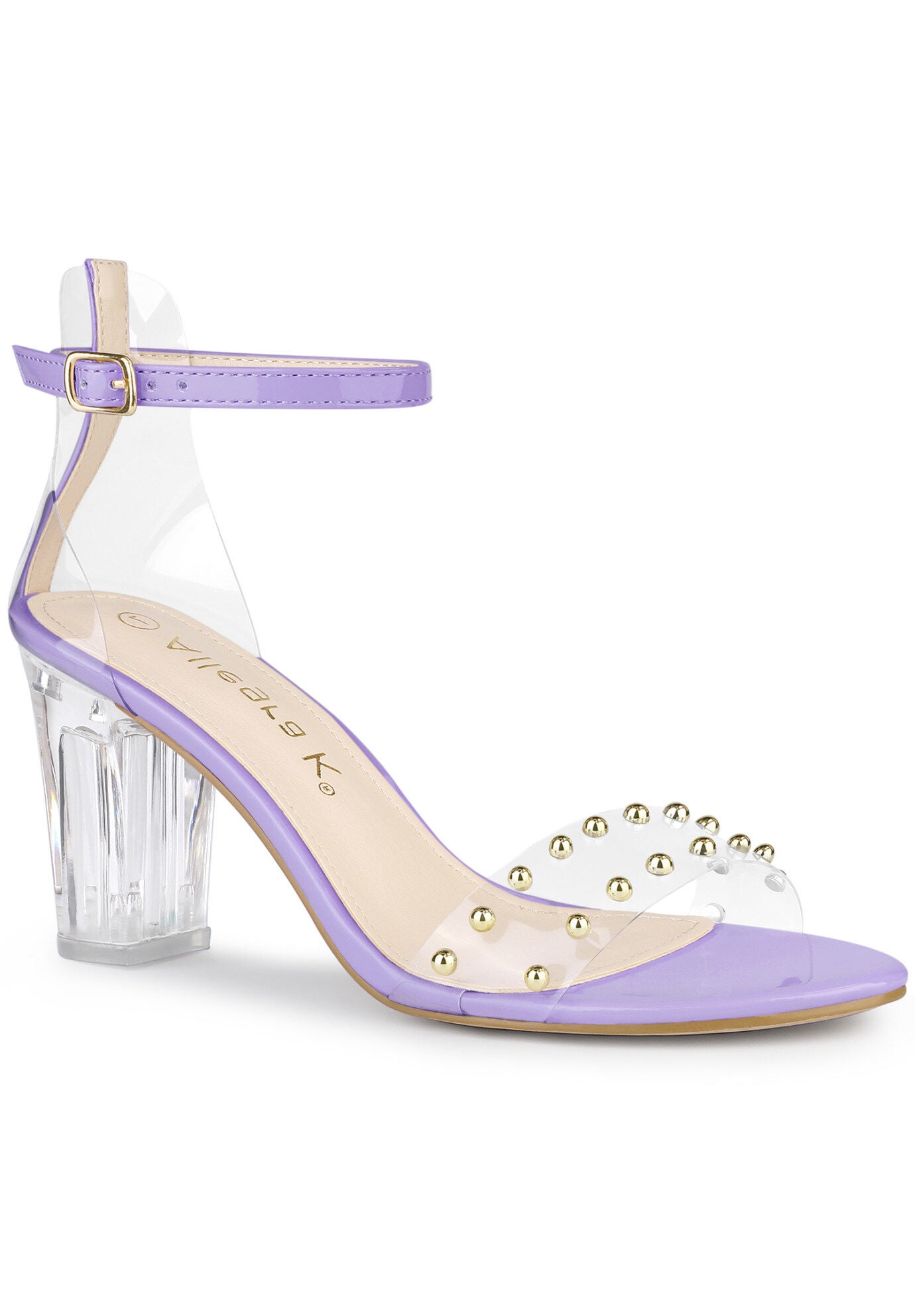 Clear Block Heel Ankle Strap Heeled Sandals, Light Purple / Purple, hi-res image number 0