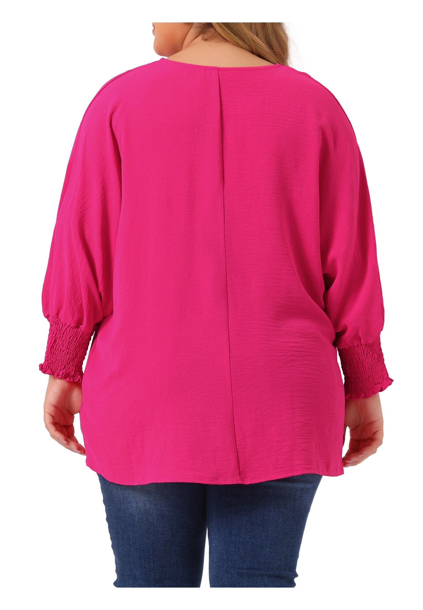 Chiffon Top Batwing Ruffle Long Sleeve Loose T-Shirt Blouse, Hot Pink / Deep Fuchsia, alternate image number 3