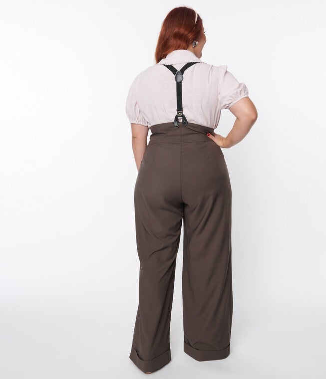 UNIQUE VINTAGE CHARCOAL GREY THELMA SUSPENDER PANTS, Grey / Charcoal Grey, alternate image number null