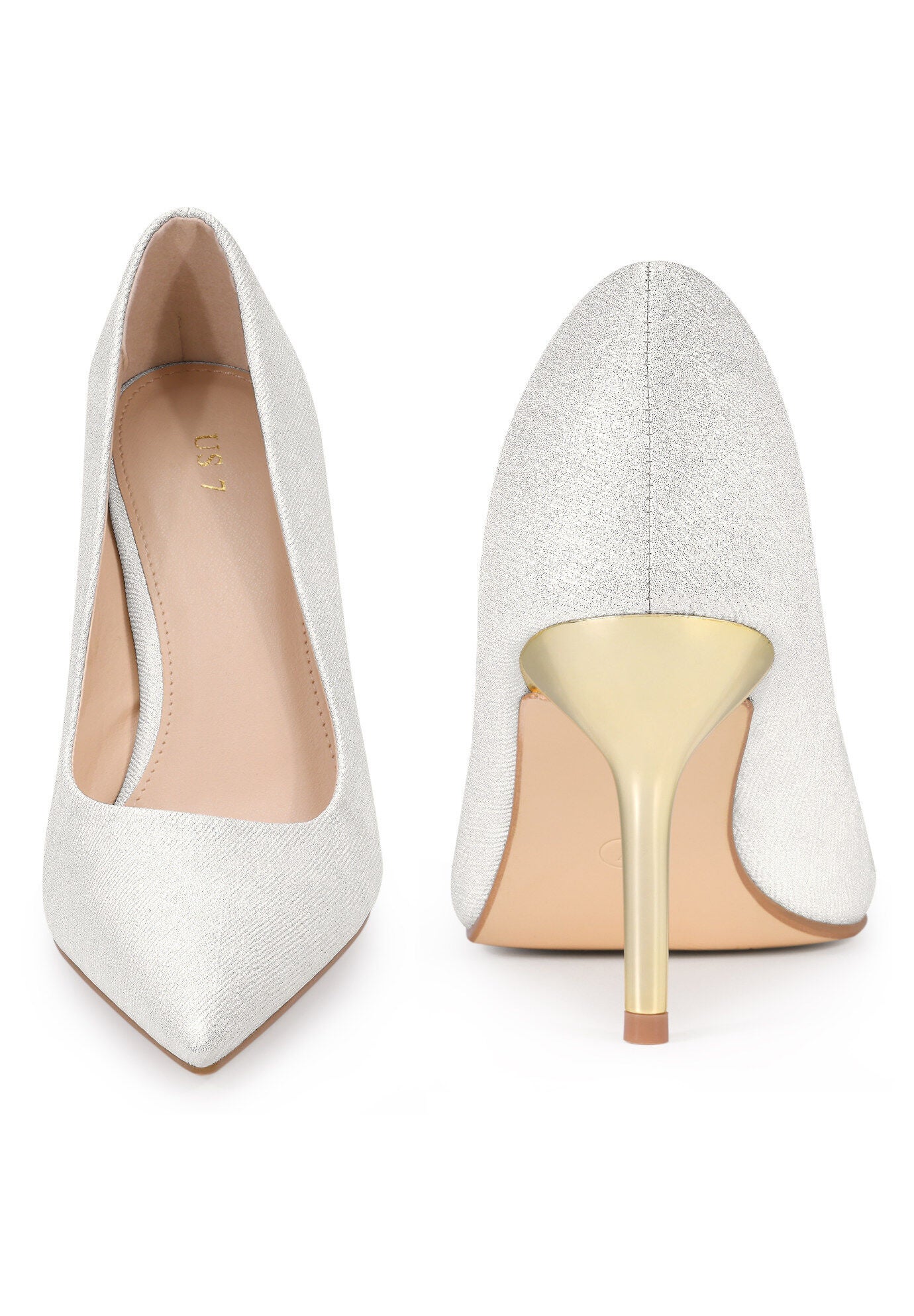 Pointed Toe Stiletto Slip on Pumps Wedding Dress Shoes, White / White, alternate image number 4