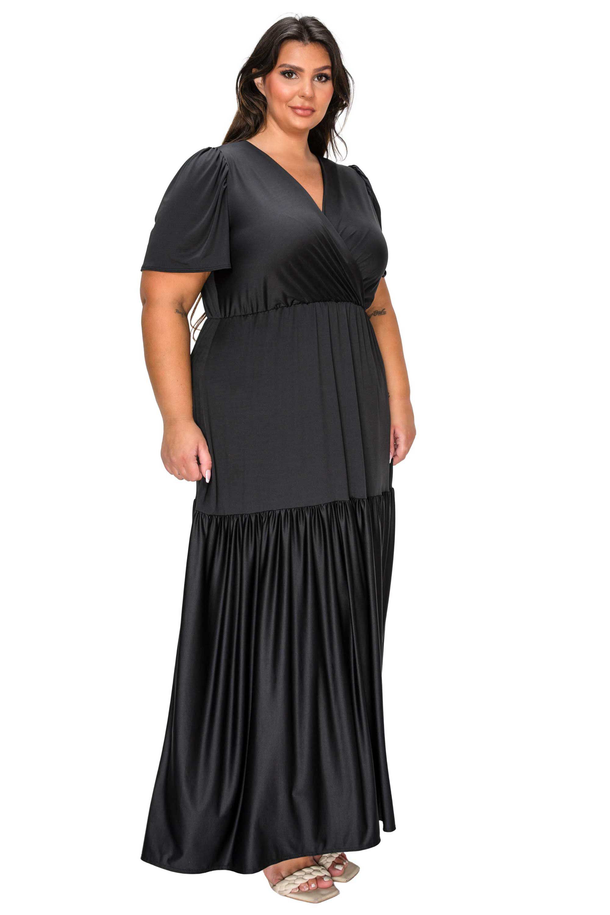 Violetta Tiered Surplice Dress, Black / Black, alternate image number 1