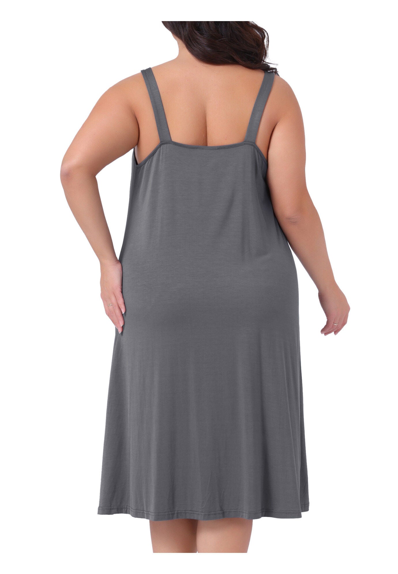 Spaghetti Strap V Neck Sleeveless Chemise Nightdress, Grey / Charcoal Grey, alternate image number 3