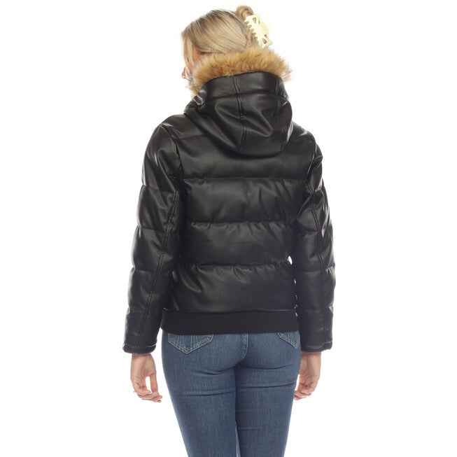 Women's Removable Fur Hoodie Bomber Leather Jacket, , alternate image number null