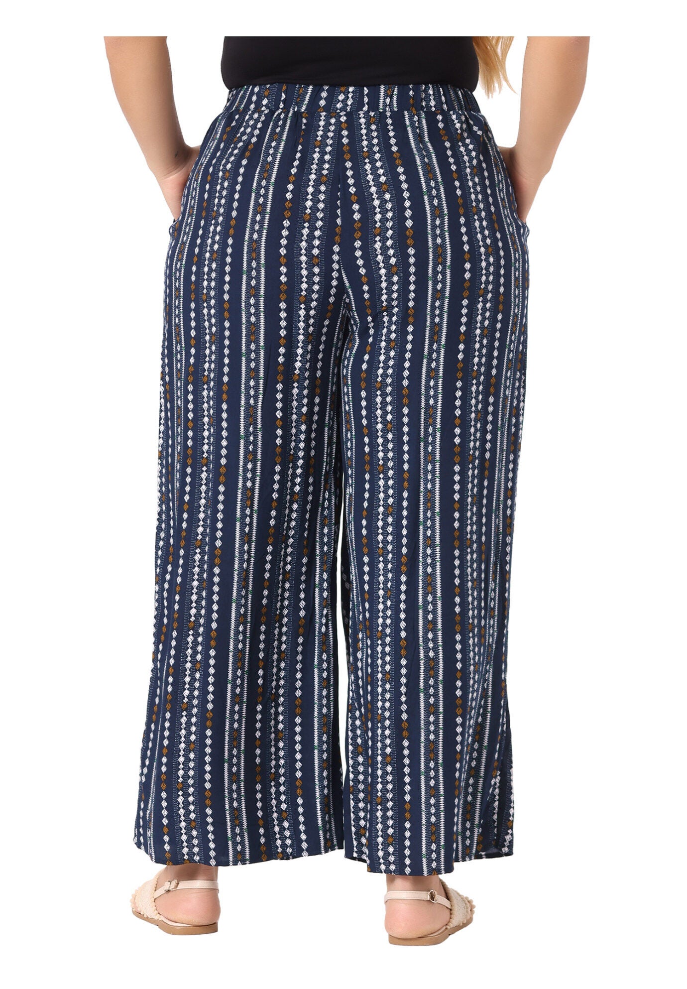 STRIPE BOHO WIDE LEG PAPER BAG PALAZZO PANTS, Navy Blue / Navy, alternate image number 3