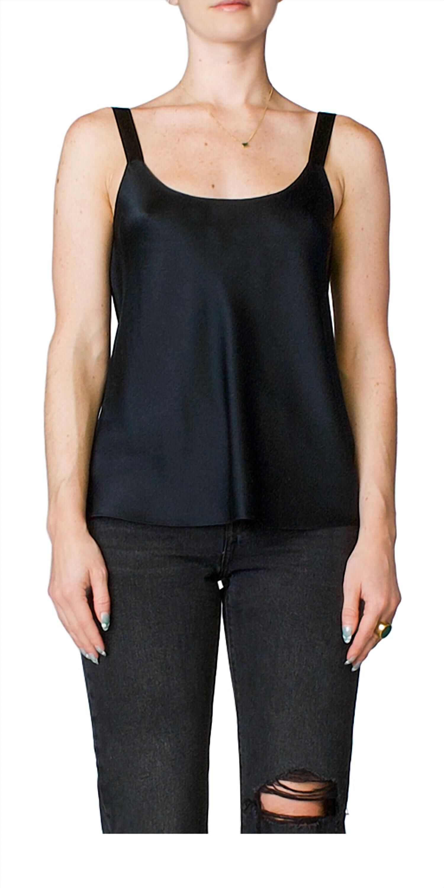 SILK SCOOP NECK CAMI IN BLACK, Black / Black, hi-res image number 0
