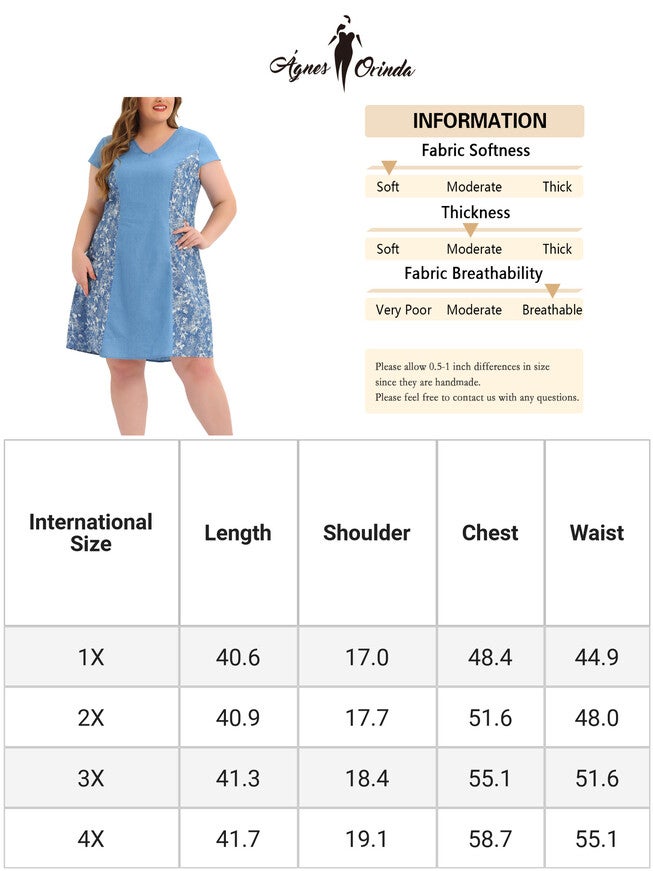 Chambray Cap Sleeve V Neck Floral Print Midi Dresses, Blue / Light Blue, alternate image number 4