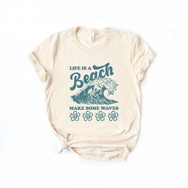 Make Some Waves Flowers Short Sleeve Graphic Tee, Cream / Cream, hi-res image number null