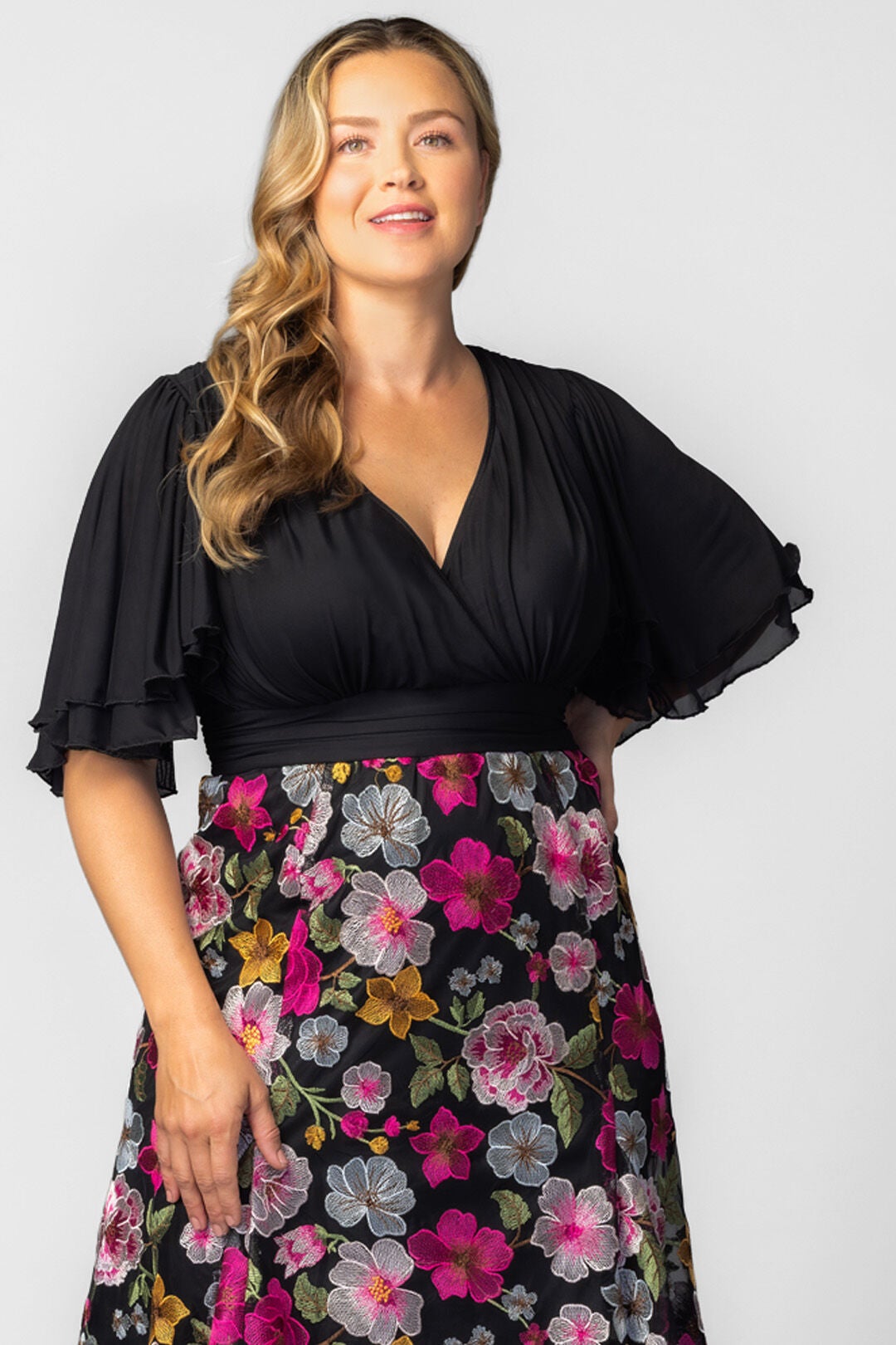 Lillian Embroidered Cocktail Dress, Vibrant Floral Frolic / Black, alternate image number 2