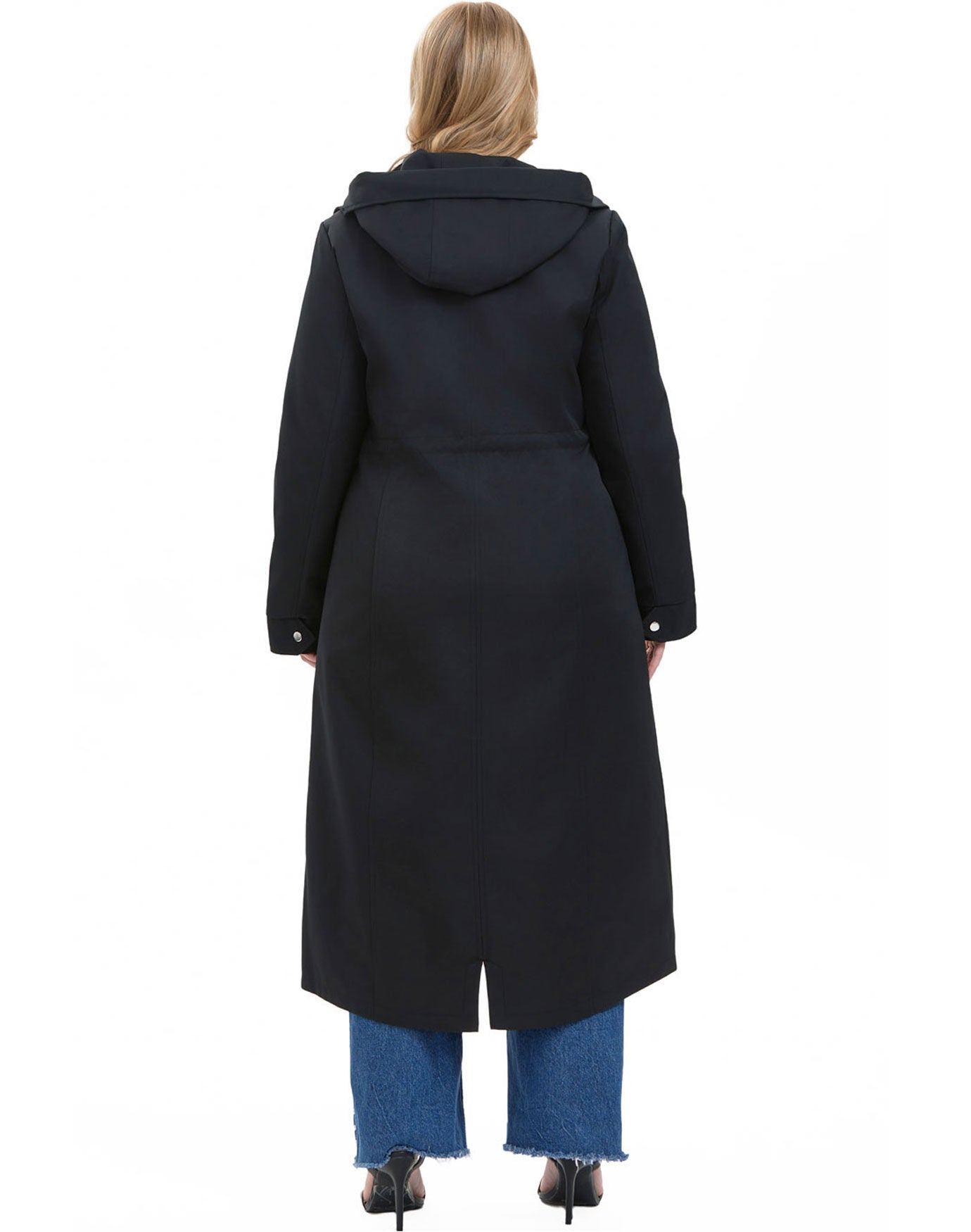 Hooded Zip-Out Lined Long Raincoat, Black, alternate image number 4