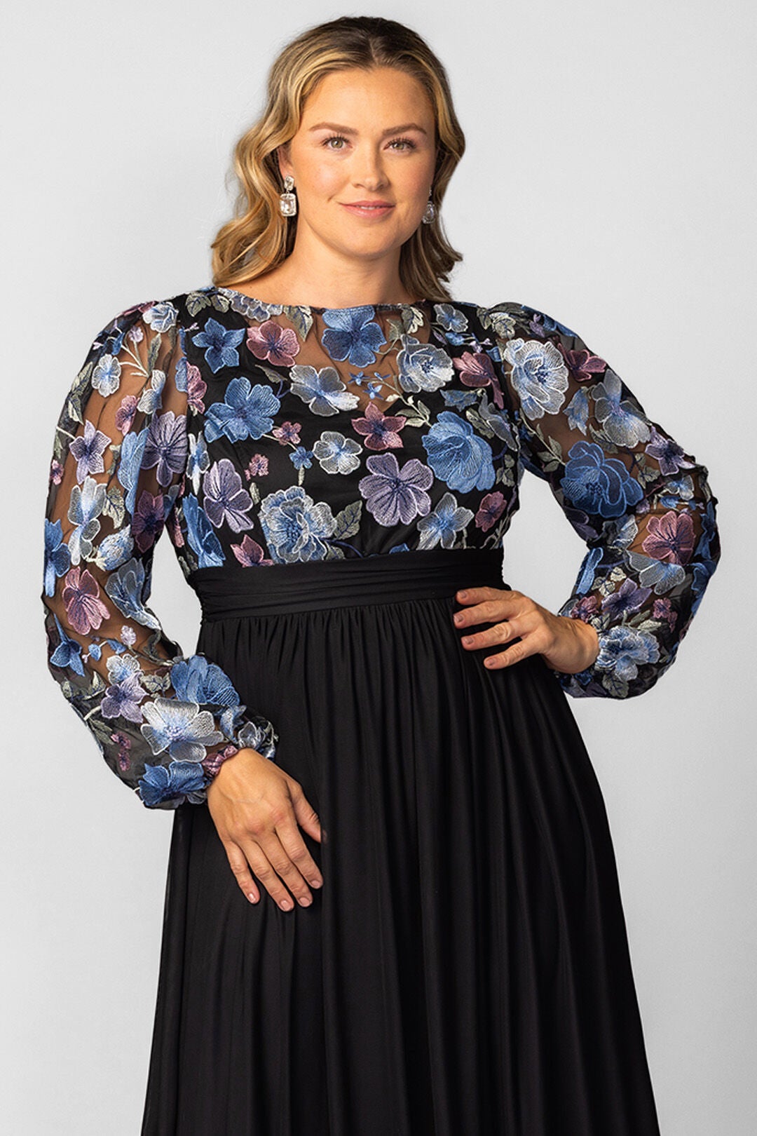 Eternal Embroidered Bodice Evening Gown, Floral Frolic / Black, alternate image number 2
