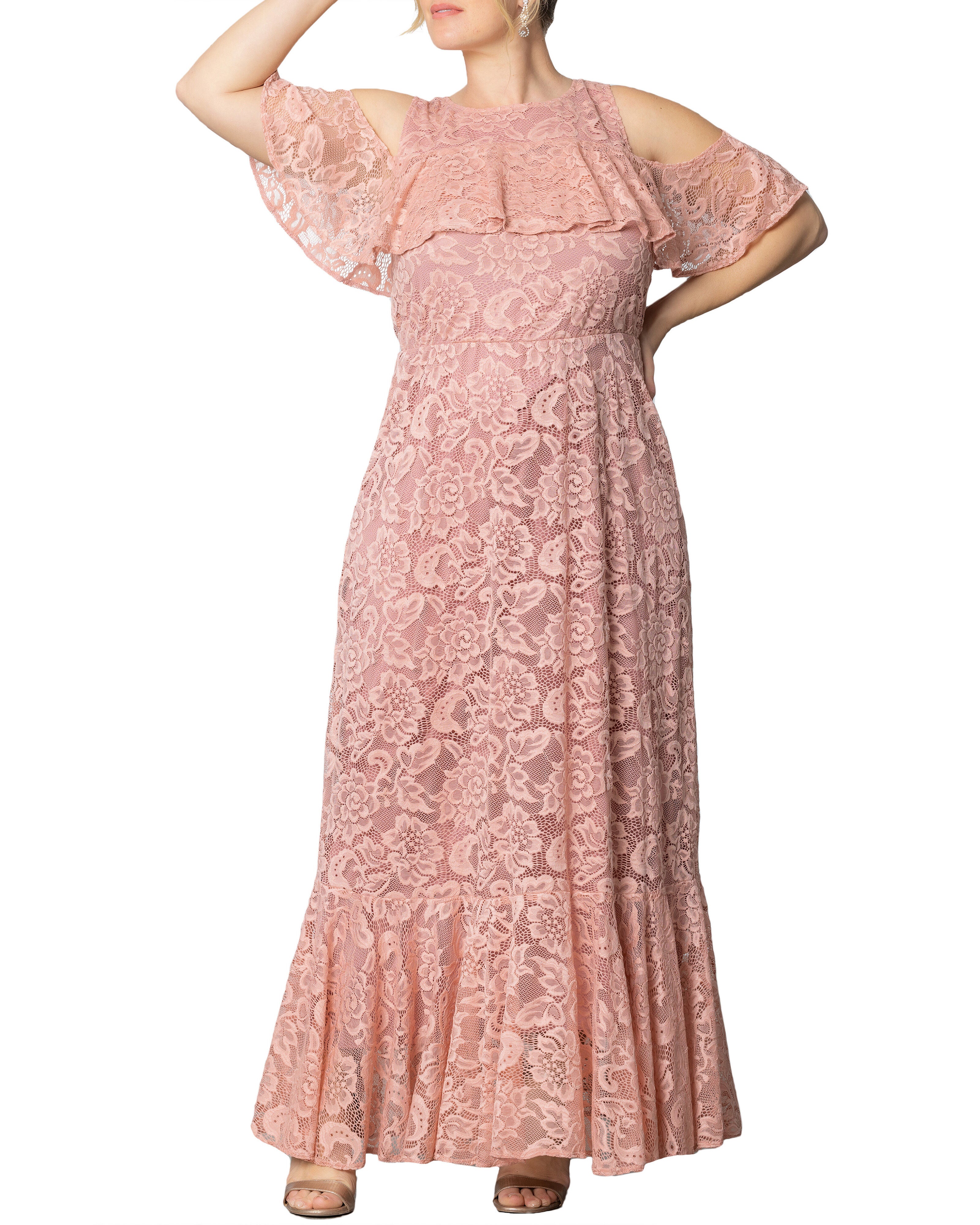 Riviera Lace Evening Gown, BLUSH / Pink, hi-res image number 0