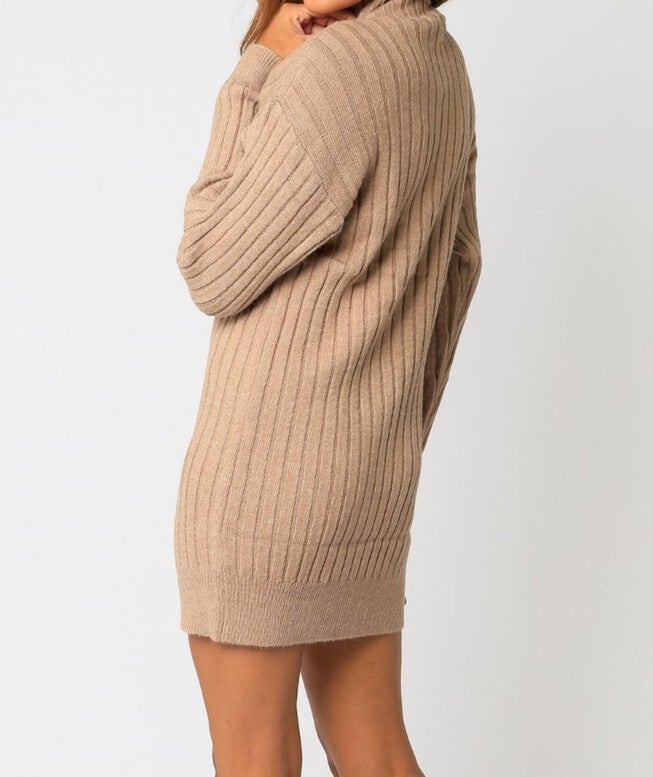 WIDE RIBBED SWEATER DRESS IN MOCHA, , alternate image number null