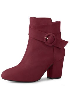 ROUND TOE BLOCK HEEL BUCKLE BOOTIES