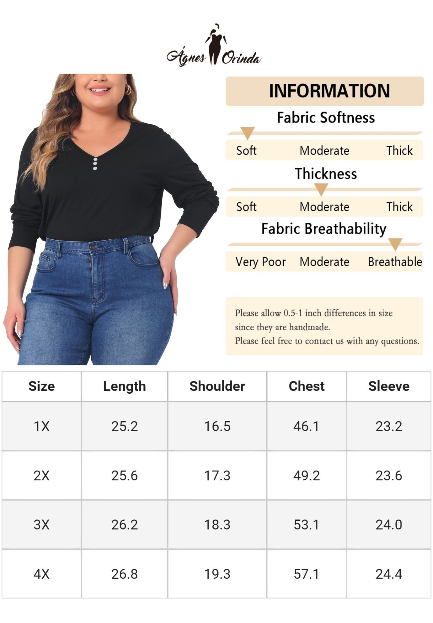 Casual Top Button Front Long Sleeve Tee, Black / Black, alternate image number 4