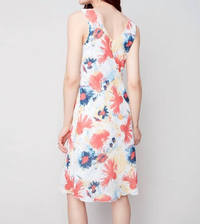 SLEEVELESS PRINTED COTTON GAUZE DRESS IN POPPY, , alternate image number 3