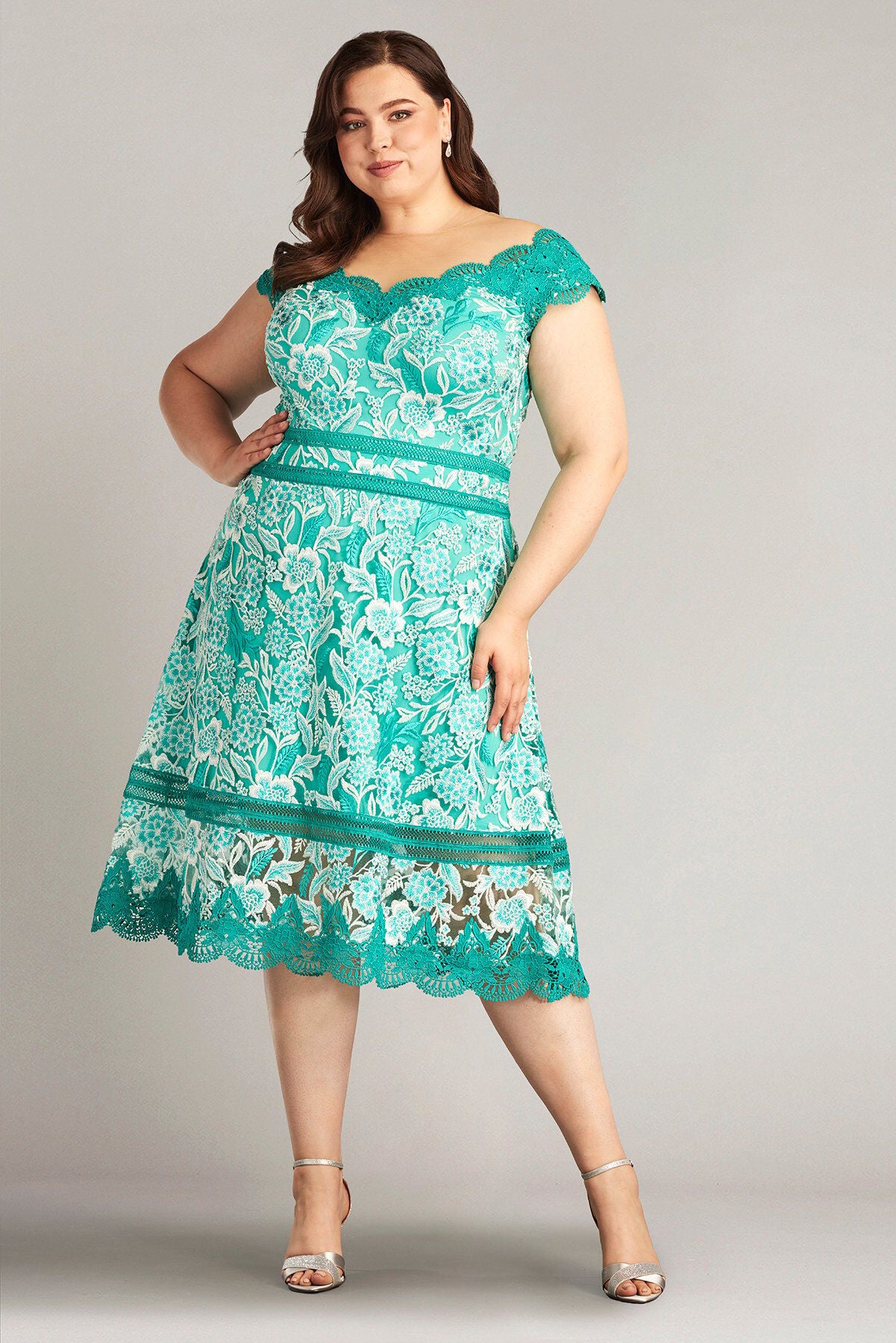 Nance Double Banded Scalloped Lace Dress - PLUS SIZE, COOL AQUA / see-description, hi-res image number 0
