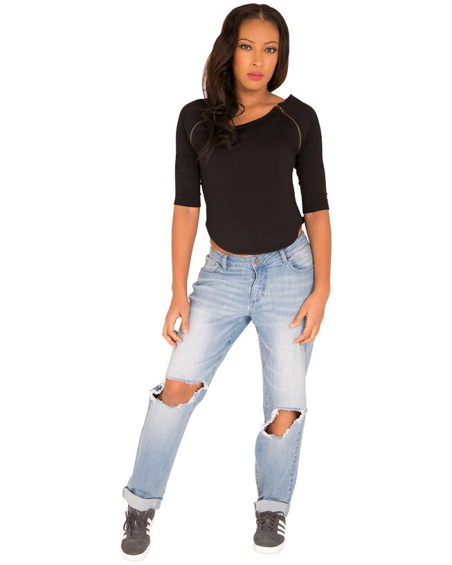 Plus Size Morgan Boatneck Shirt With Quarter-Sleeves And Zip Shoulders, , alternate image number 8