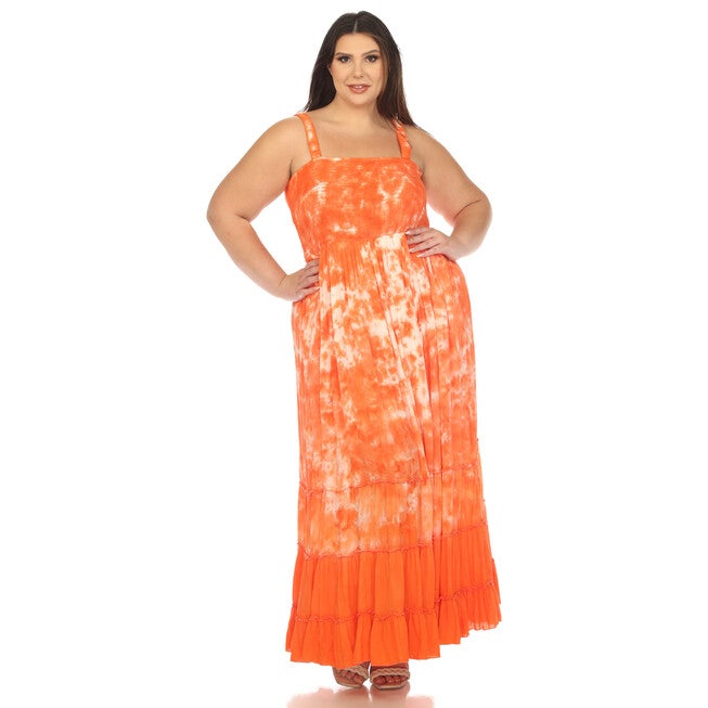 Smocked Ruffle Maxi Dress, Orange / Orange, alternate image number null