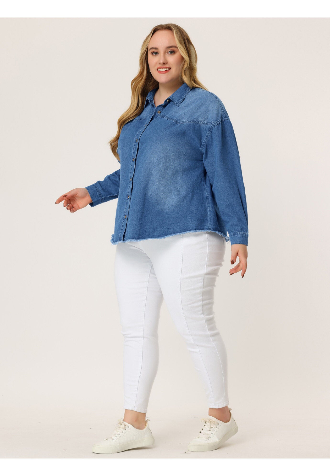 Button Down Shirt Cotton Denim Jacket, Sky Blue / Light Blue, alternate image number 1