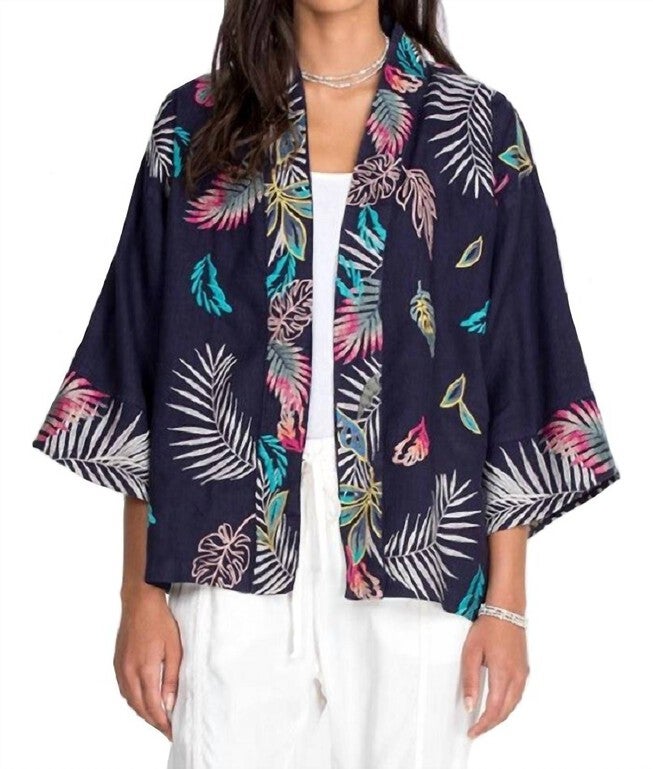 KALUHI LINEN CROPPED KIMONO IN DEEP NAVY, Deep Navy / Black, hi-res image number 0